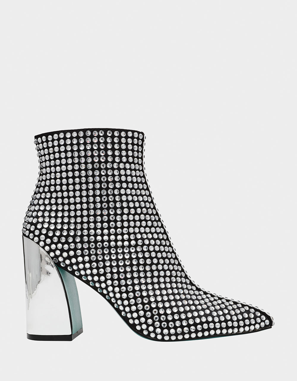 Betsey Johnson COLBY Rhinestone Silver Booties with Metallic Heel