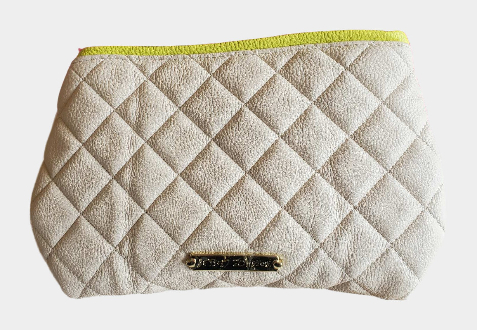 RE:LUV Quilted Cosmetic Travel Pouch with Eyemask - Lime Green Faux Leather