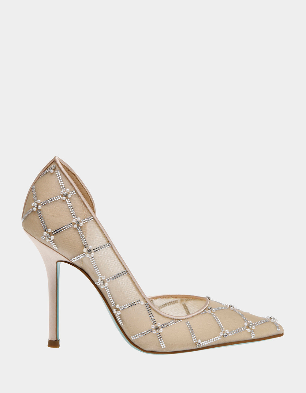 Betsey Johnson CRUZE Nude Mesh Rhinestone Pump 4" Heel