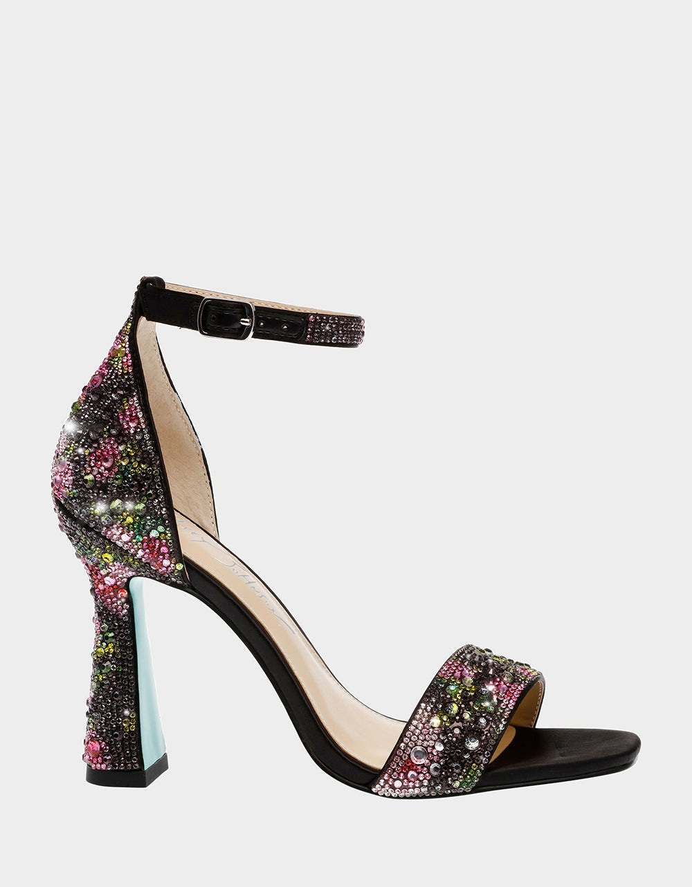Betsey Johnson Dani Black & Pink Floral Ankle Strap Heels