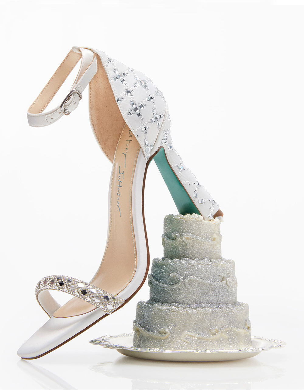 Betsey Johnson Dean Ivory Rhinestone Bridal Heels - 4 Inch Open Toe