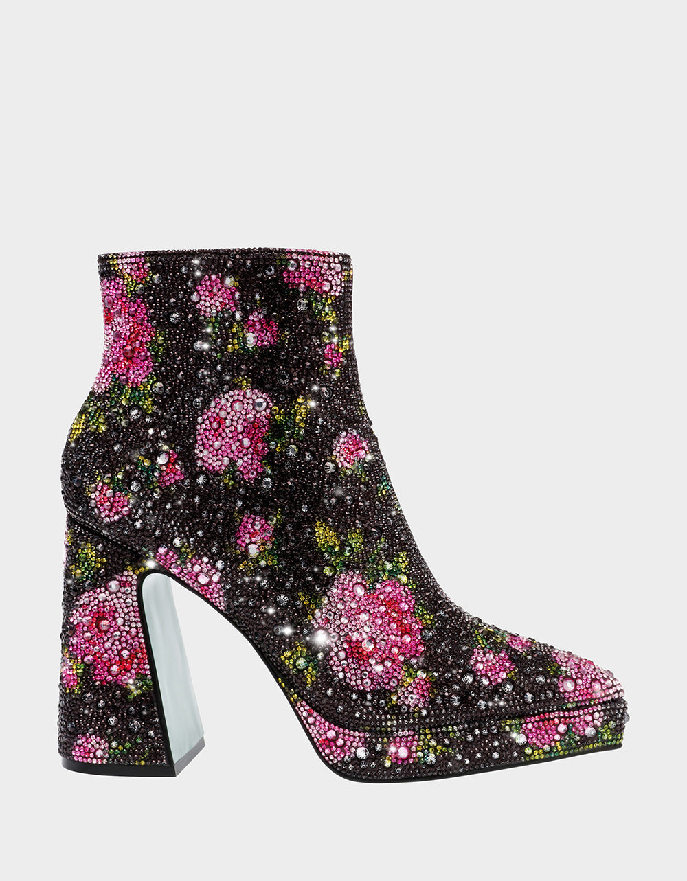 Betsey Johnson DELLA Rhinestone Platform Booties - Black/Pink Floral