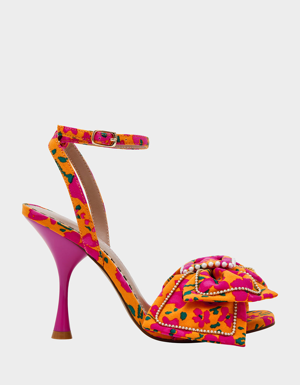 Betsey Johnson DENLY Orange Floral Bow Heels - 3.75 Inch Dress Sandals