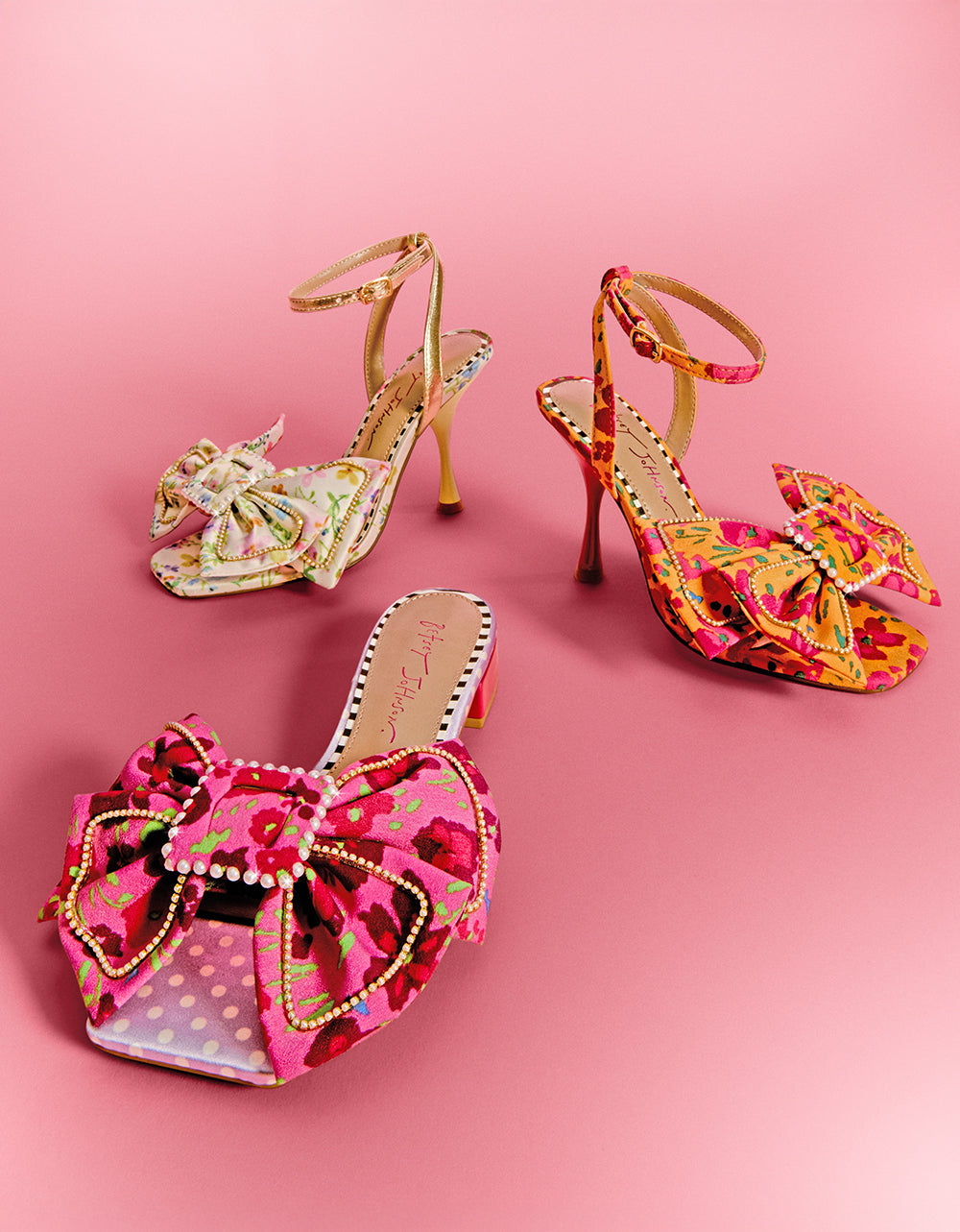 Betsey Johnson DENLY Orange Floral Bow Heels - 3.75 Inch Dress Sandals