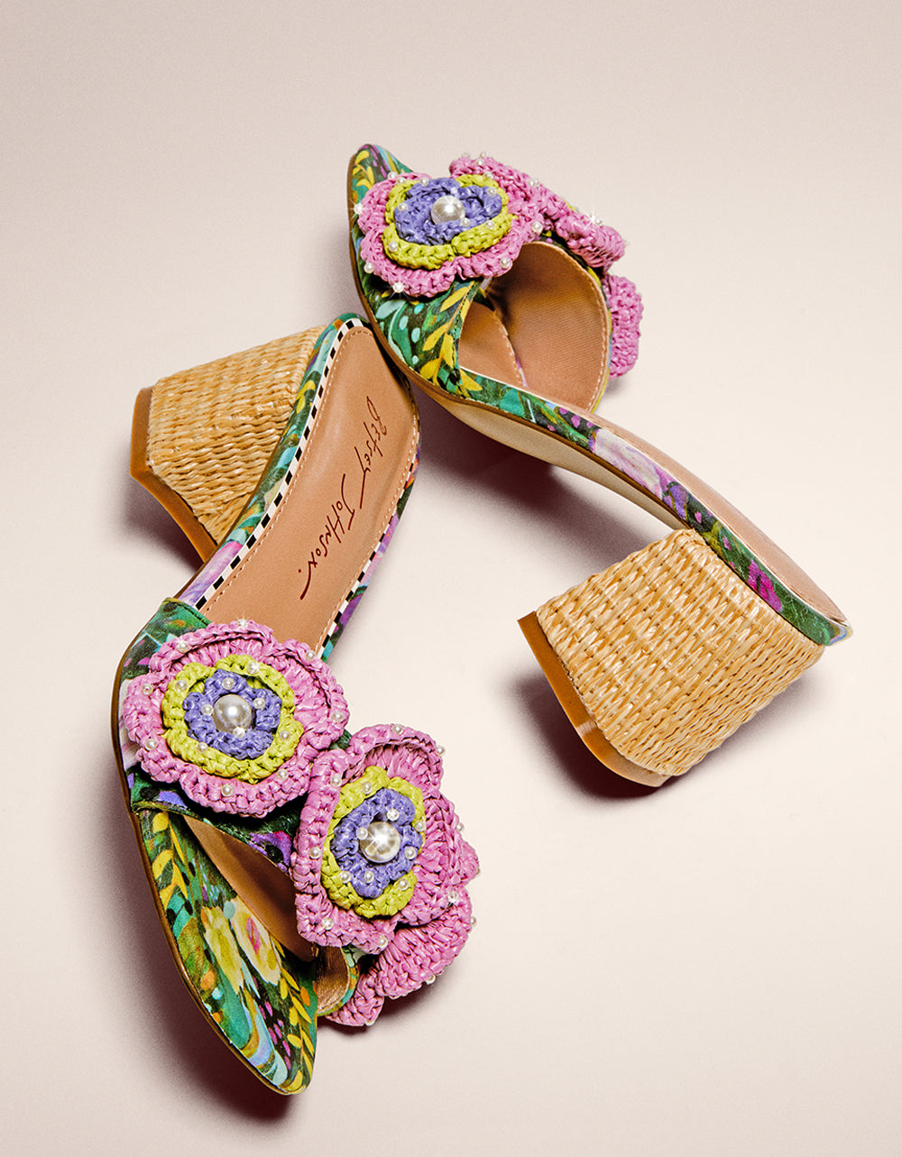 Betsey Johnson Dietrich Block Heel Mule with Macrame Flowers