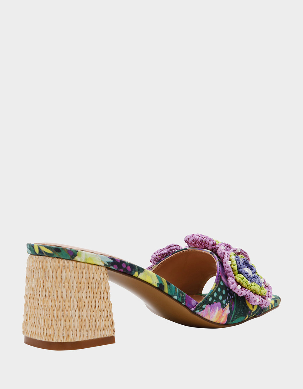Betsey Johnson Dietrich Block Heel Mule with Macrame Flowers