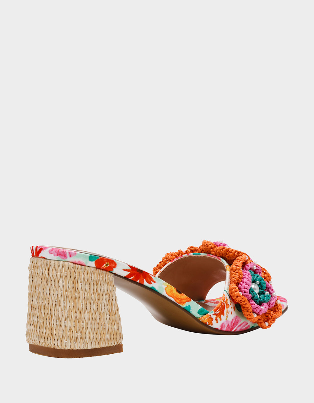 Betsey Johnson Dietrich White Macrame Flower Block Heel Mules