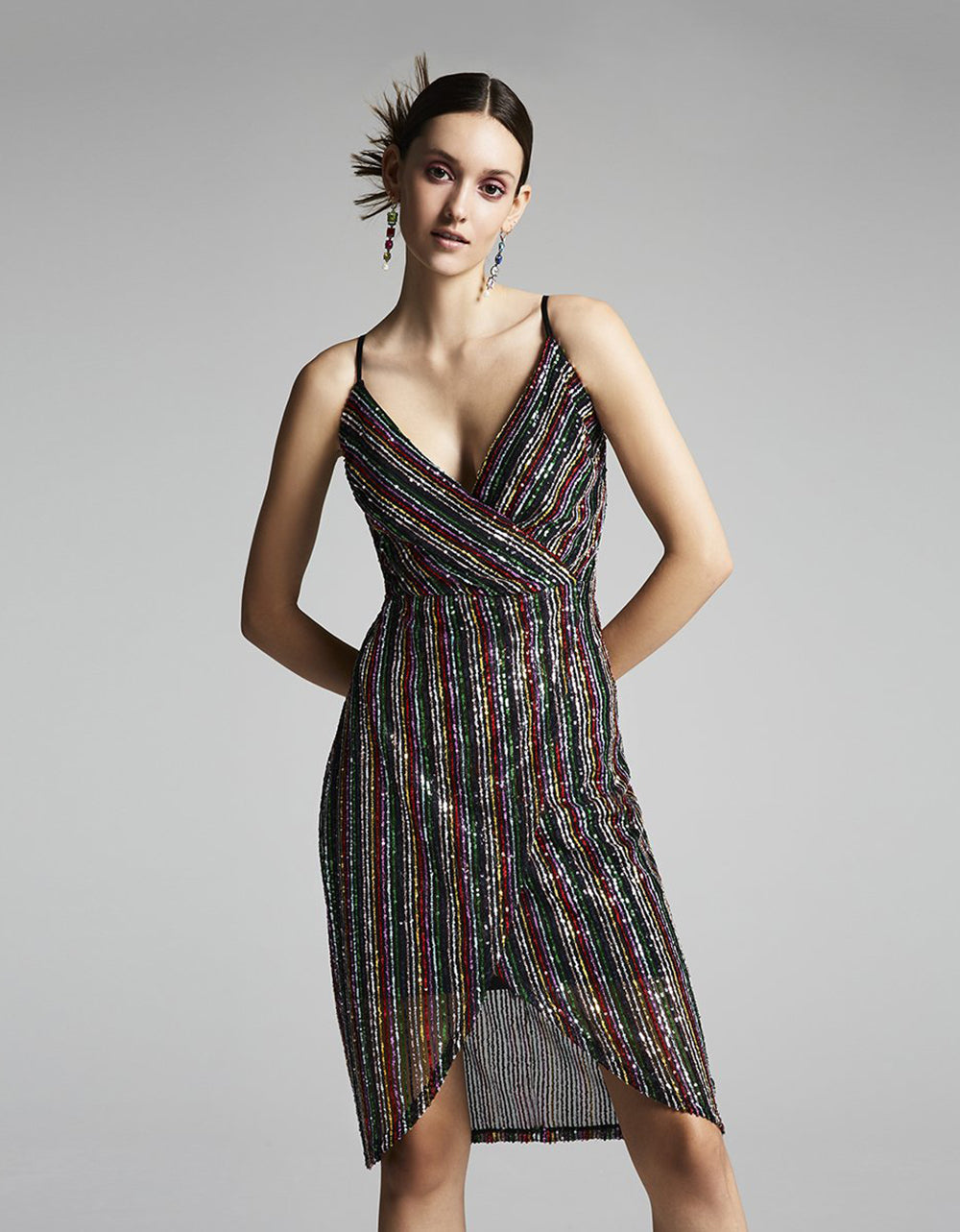 Sparkly Rainbow Disco Dream Midi Dress by RE:LUV - V Neck & Slit