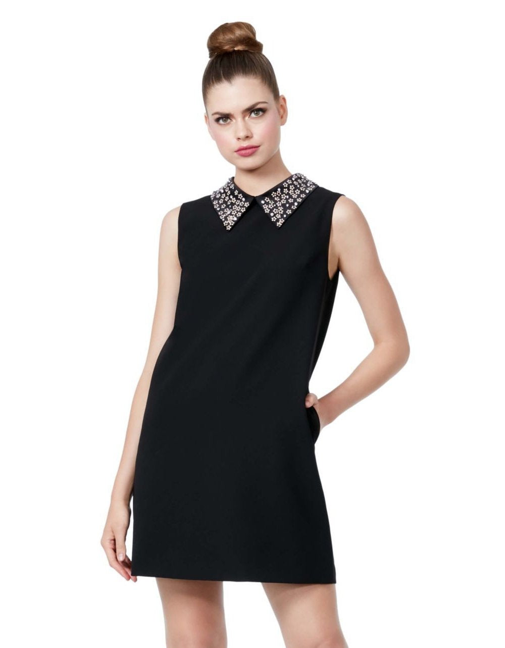 Betsey Johnson Embellished Collar Black Shift Dress