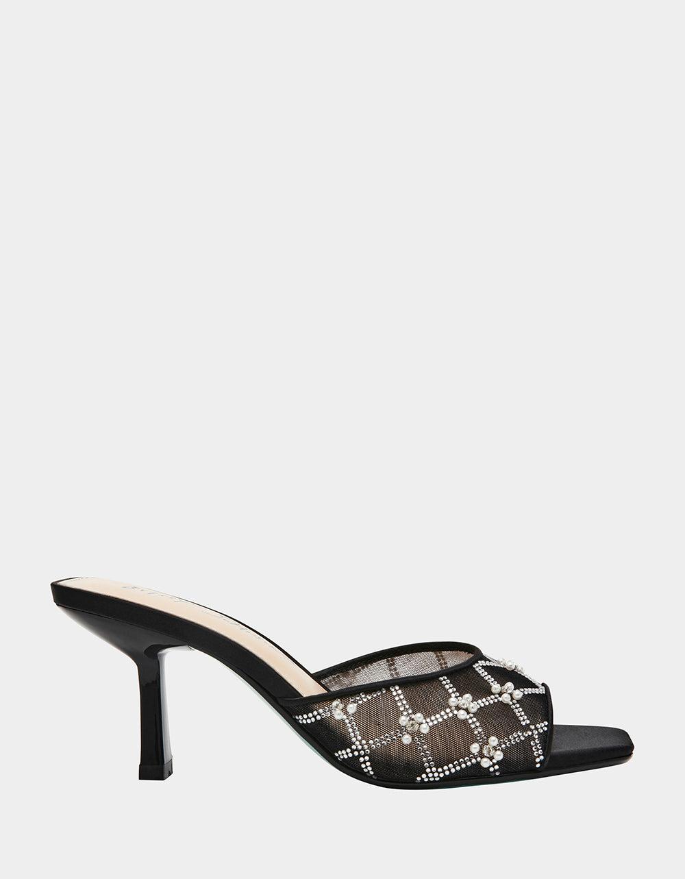 Betsey Johnson EMM Black Pearl Rhinestone Mules - 3" Heel