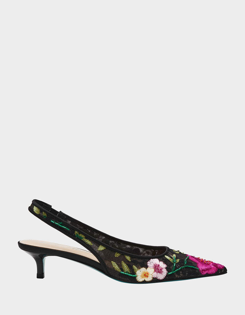 Betsey Johnson Felix Black Multi Floral Kitten Heel Slingbacks