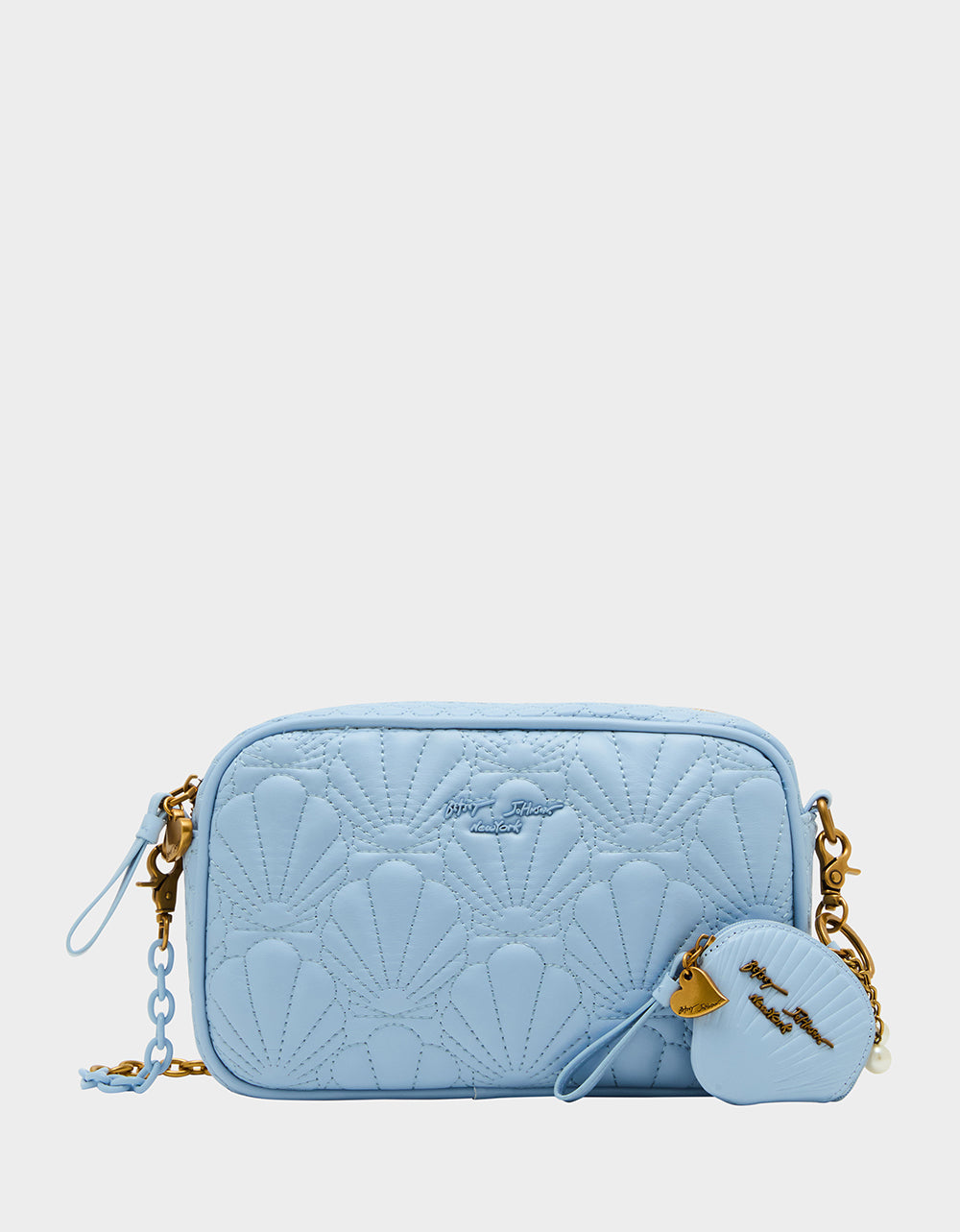 Betsey Johnson Blue Seashell Quilted Camera Crossbody Bag