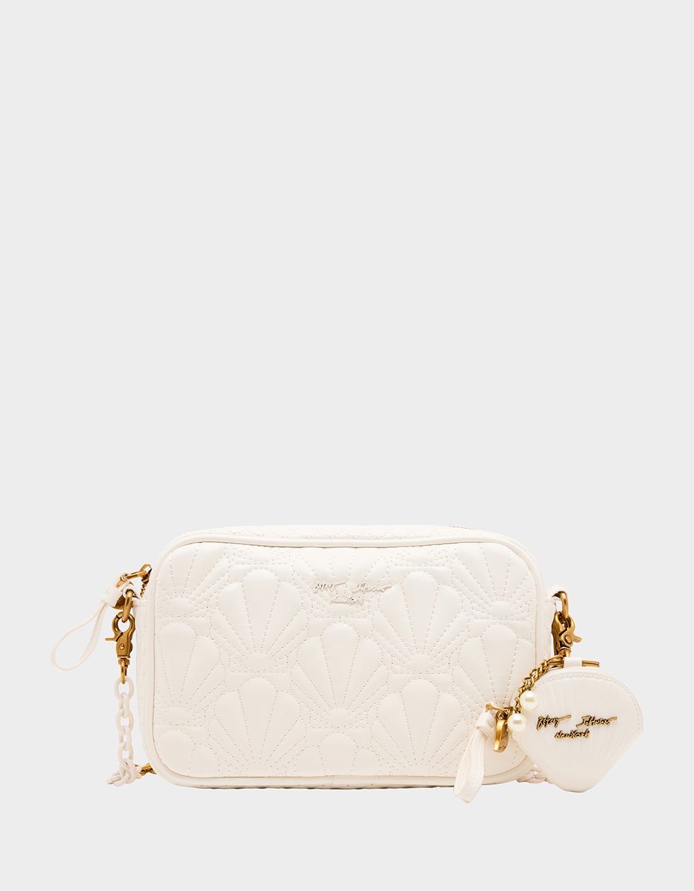 Betsey Johnson Cream Quilted Camera Crossbody Bag with Chain Strap