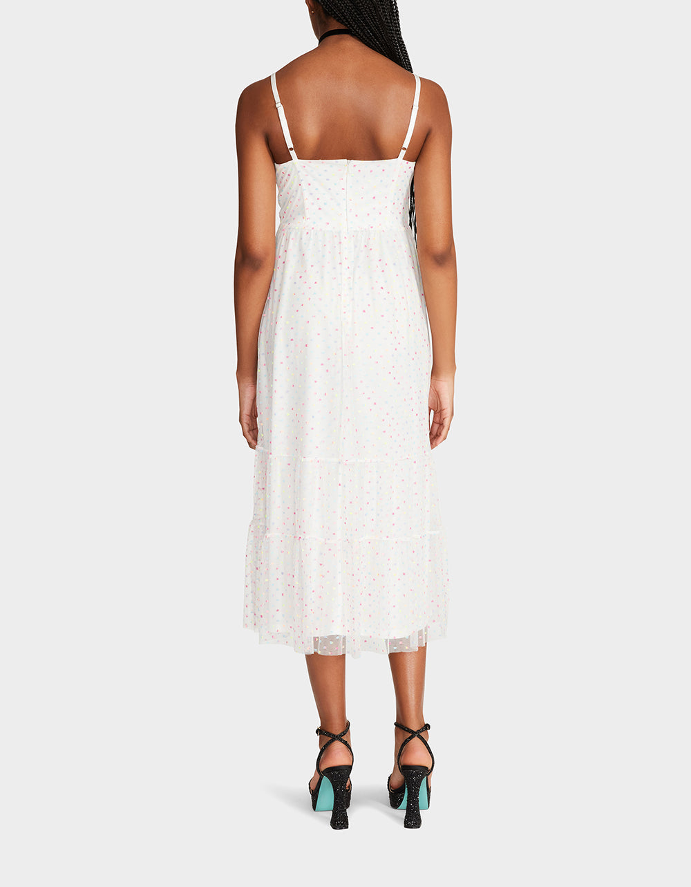 White Corset Midi Dress with Polka Dot Mesh - RE:LUV