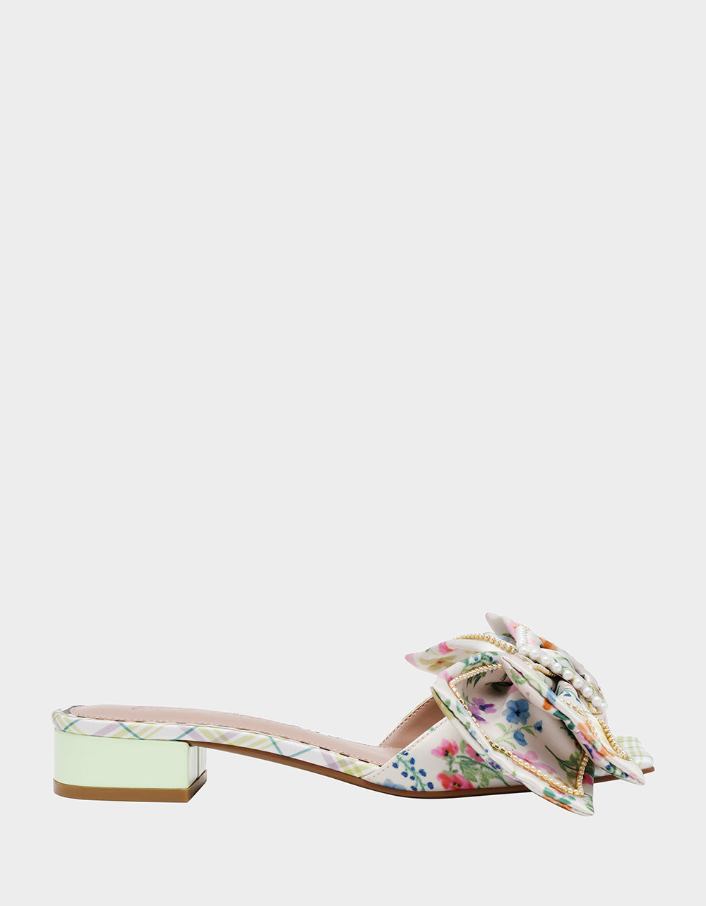 Betsey Johnson Garnet Block Heel Sandals with Pearl Buckle Bow