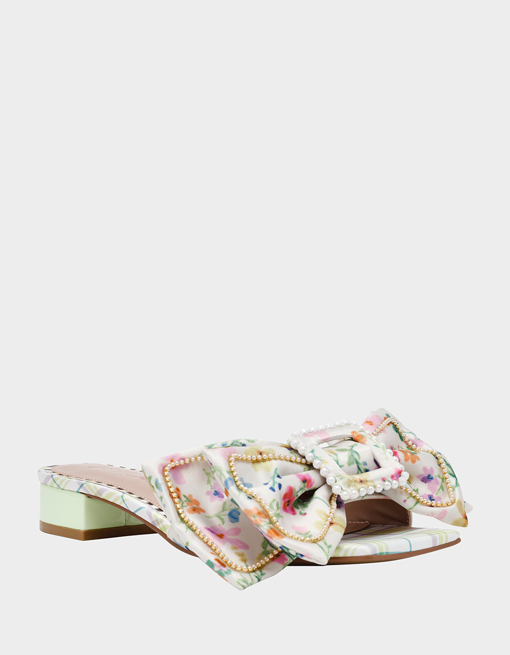 Betsey Johnson Garnet Block Heel Sandals with Pearl Buckle Bow