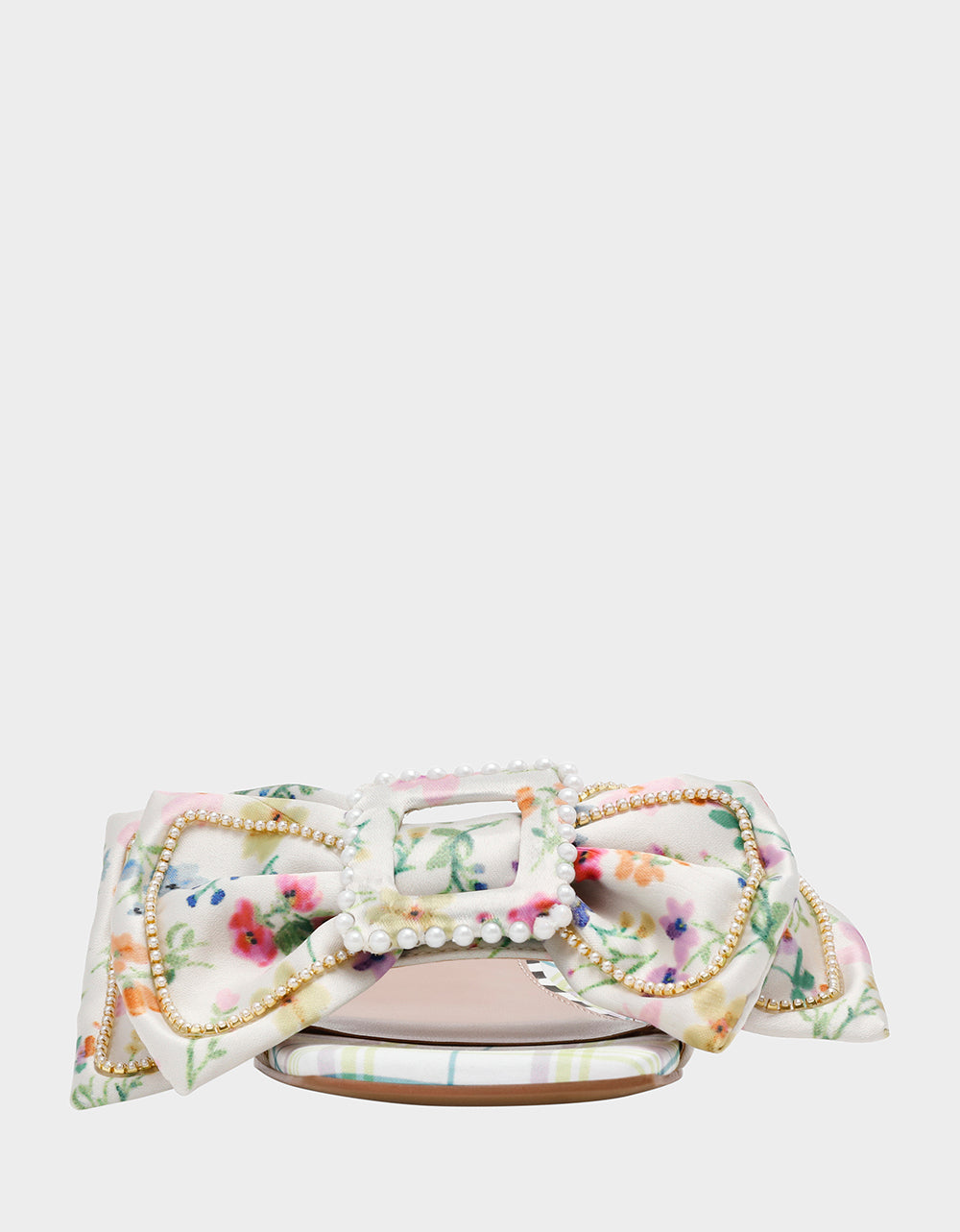 Betsey Johnson Garnet Block Heel Sandals with Pearl Buckle Bow