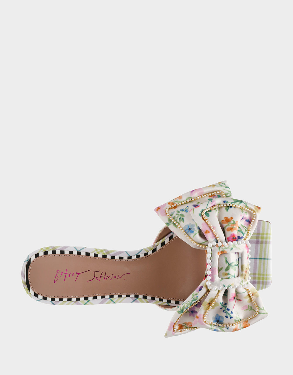 Betsey Johnson Garnet Block Heel Sandals with Pearl Buckle Bow