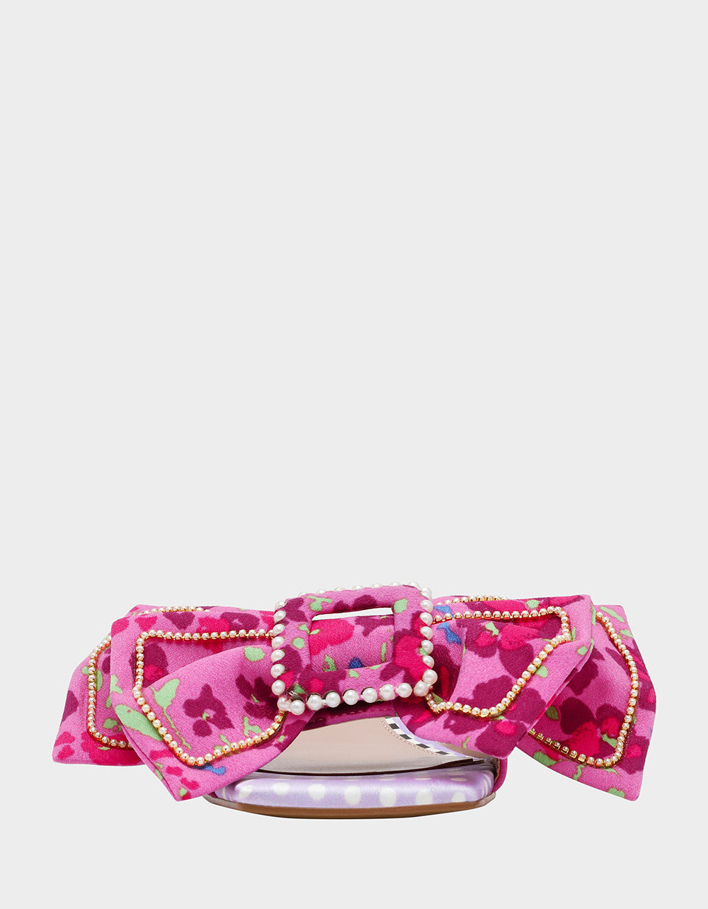 Betsey Johnson Garnet Pink Floral Block Heel Sandals with Pearl Bow