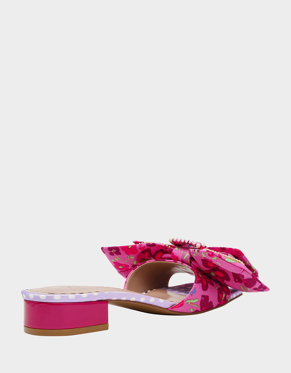 Betsey Johnson Garnet Pink Floral Block Heel Sandals with Pearl Bow