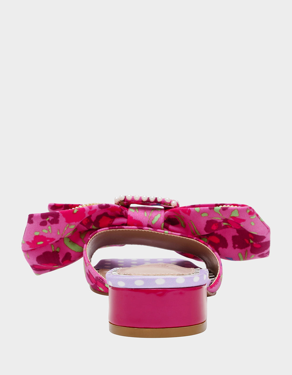 Betsey Johnson Garnet Pink Floral Block Heel Sandals with Pearl Bow