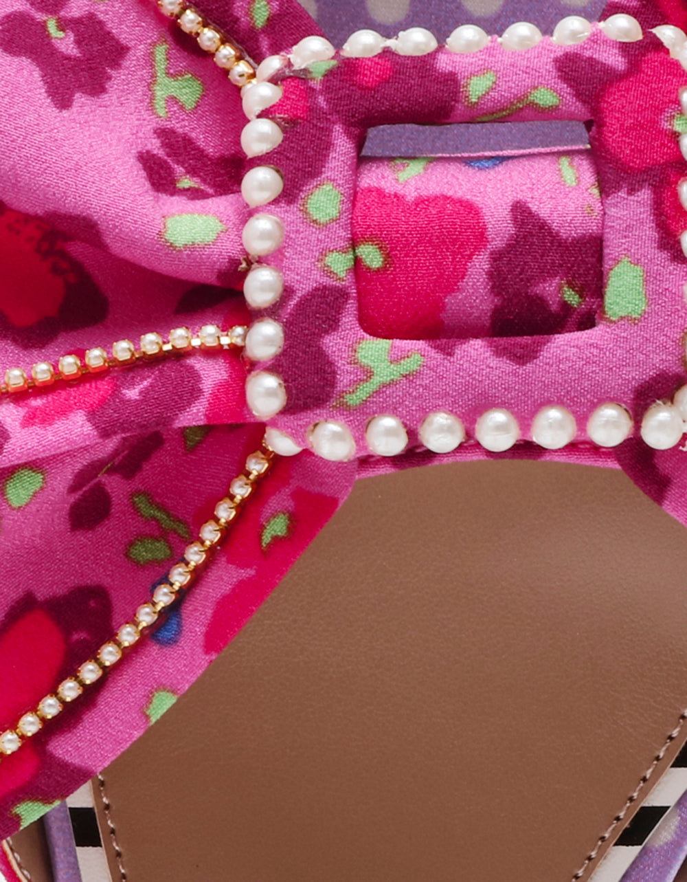 Betsey Johnson Garnet Pink Floral Block Heel Sandals with Pearl Bow
