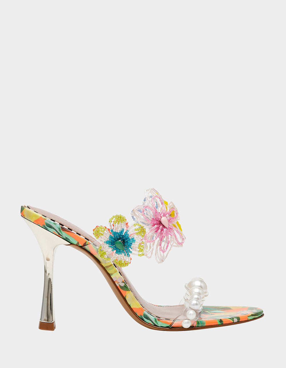 Betsey Johnson Goldiee Yellow Pearl Beaded Mule Heels