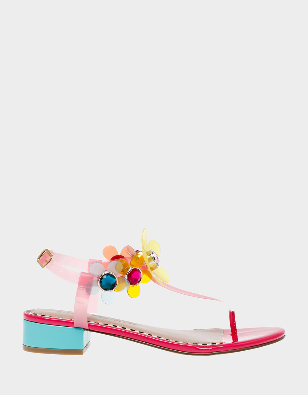 Betsey Johnson Fuchsia Floral Embellished T-Strap Sandals