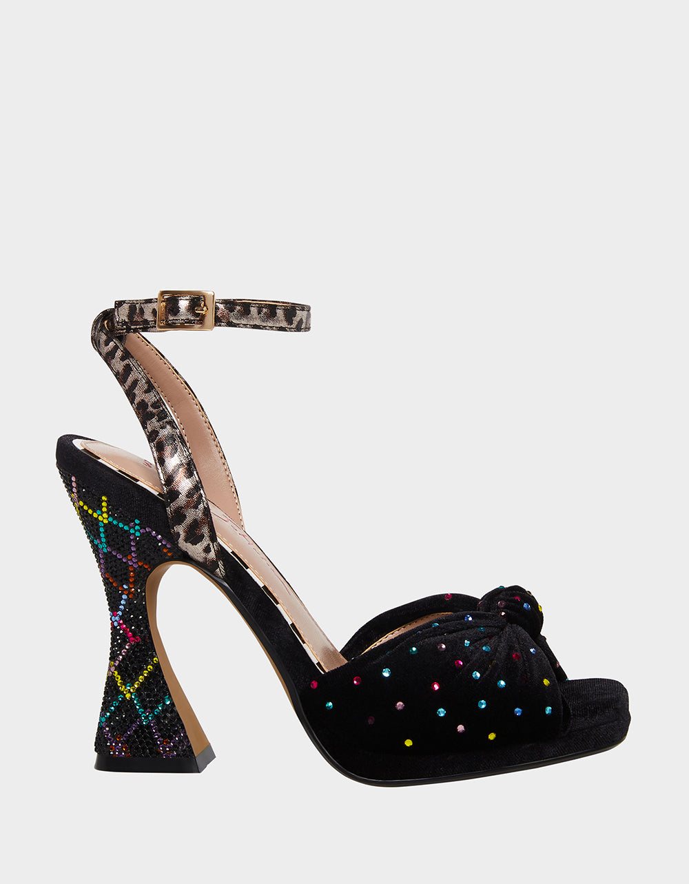 Betsey Johnson Alianna Black Velvet Rhinestone Heel Sandals