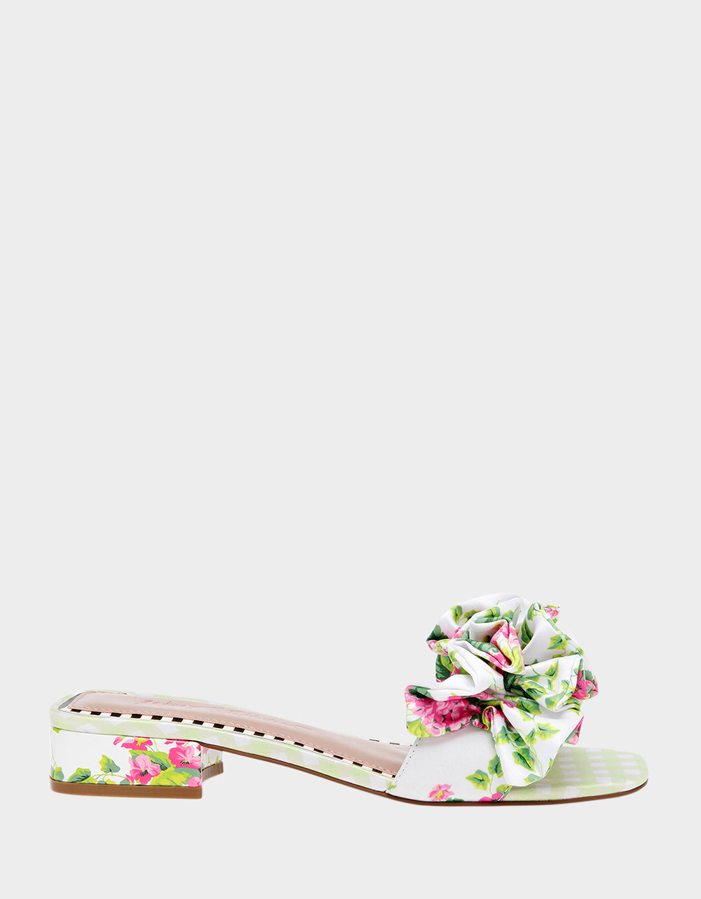 Betsey Johnson Alivia Floral Ruffle Sandal with 1 Inch Heel