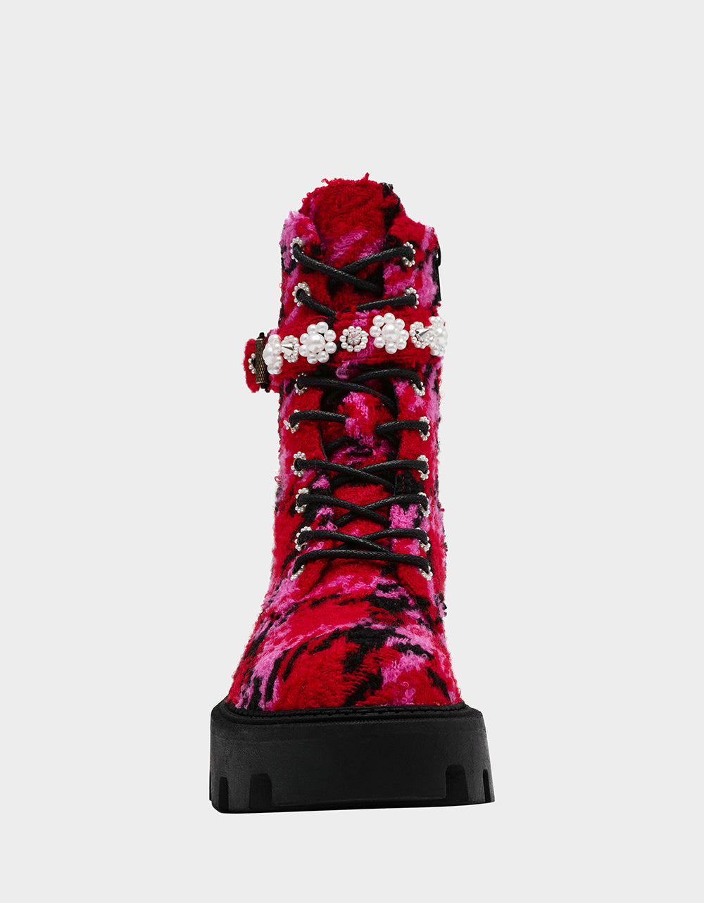 Betsey Johnson HEATHR Fuchsia Multi Combat Boots with Lugsole