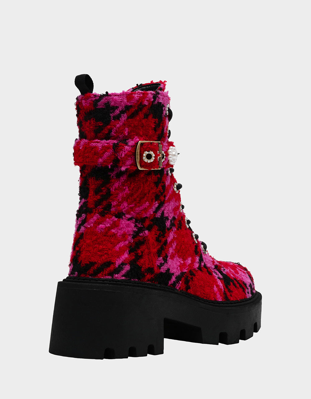 Betsey Johnson HEATHR Fuchsia Multi Combat Boots with Lugsole