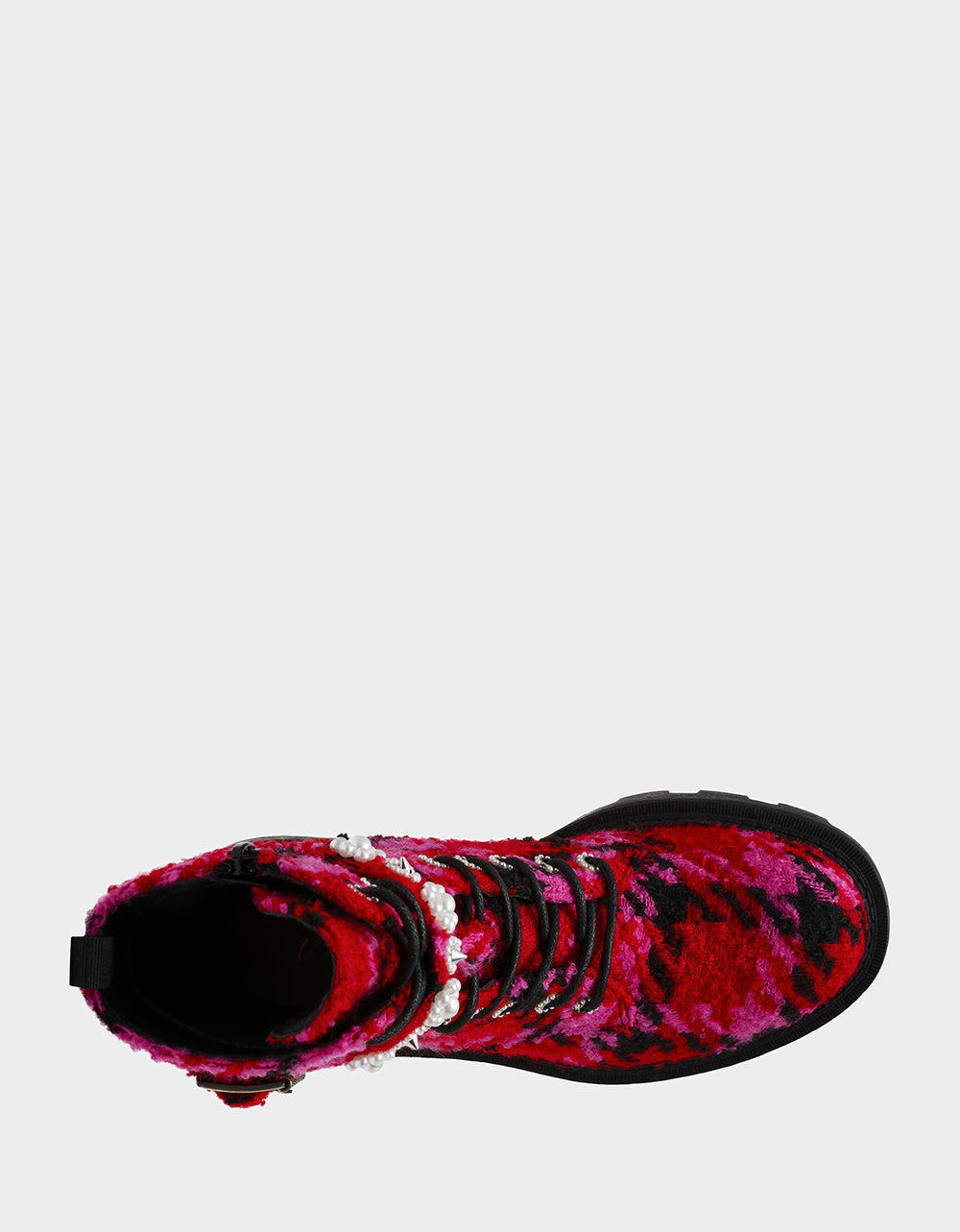 Betsey Johnson HEATHR Fuchsia Multi Combat Boots with Lugsole