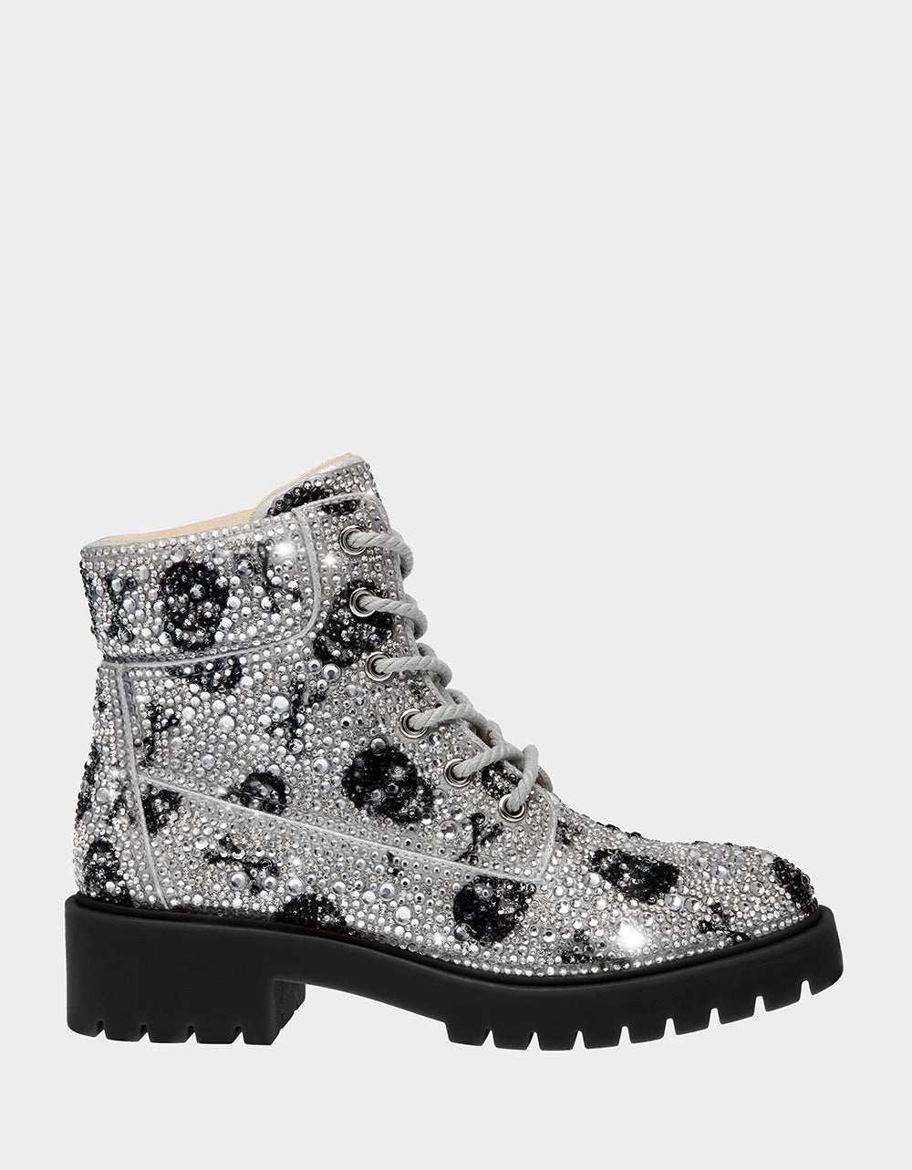 Rhinestone Combat Boots by HUDSN SKULLS - Pearl Embellished Party Booties