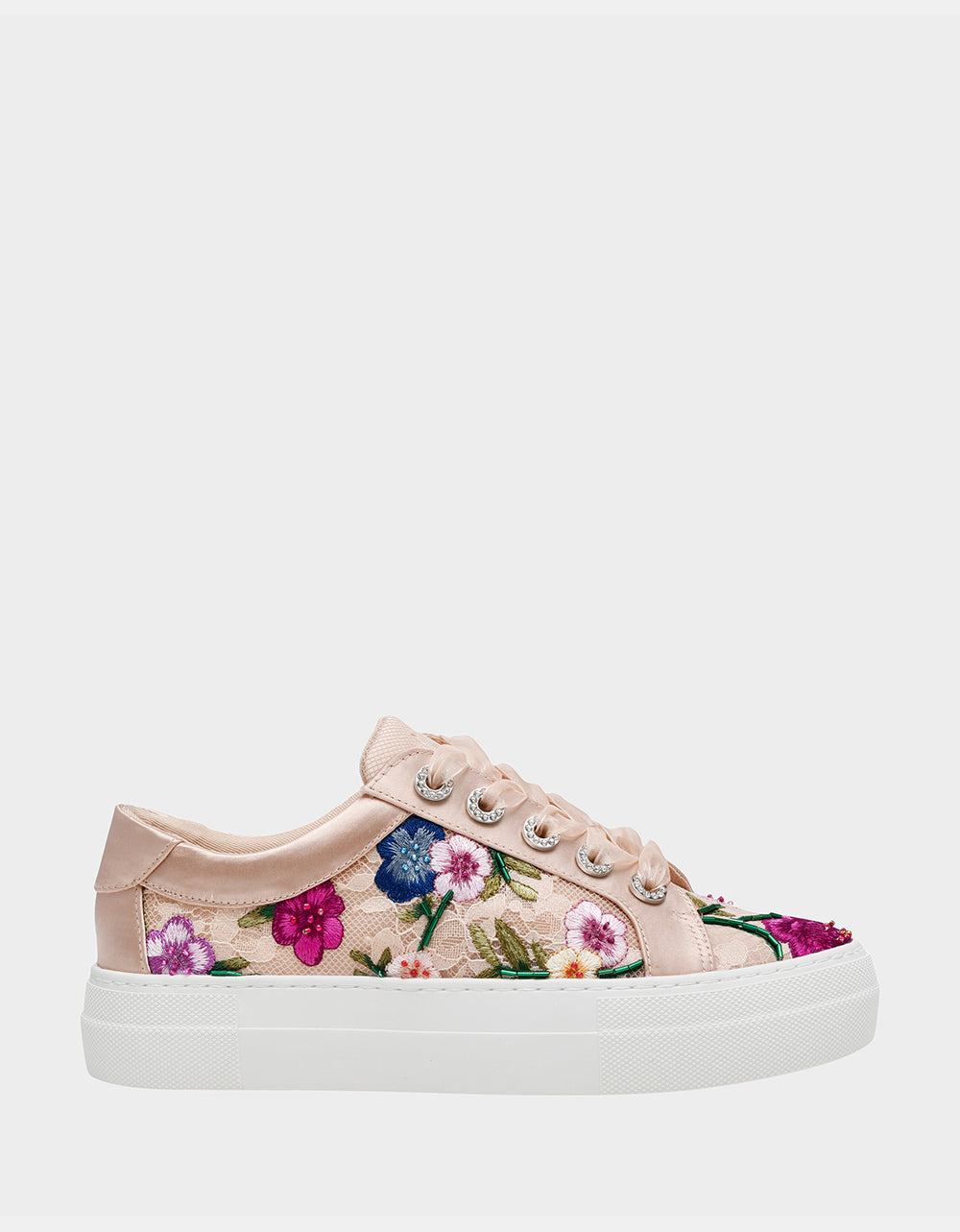 Betsey Johnson Jayla Floral Embroidered Sneakers with Tulle Laces
