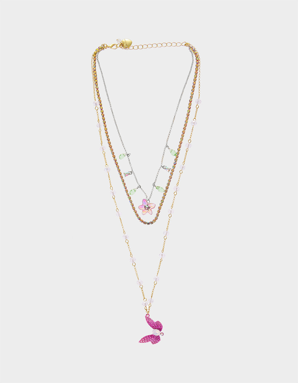 Betsey Johnson Pink Dragonfly Layered Necklace with Rhinestones