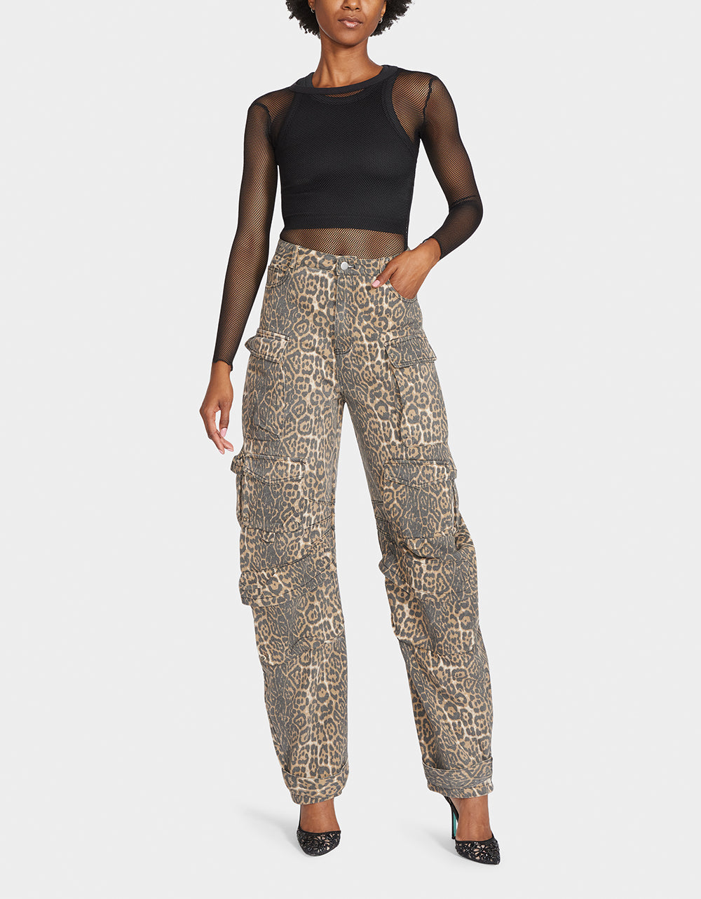 Betsey Johnson Leopard Print Barrel Cargo Pants - Wide Leg Women's Trousers