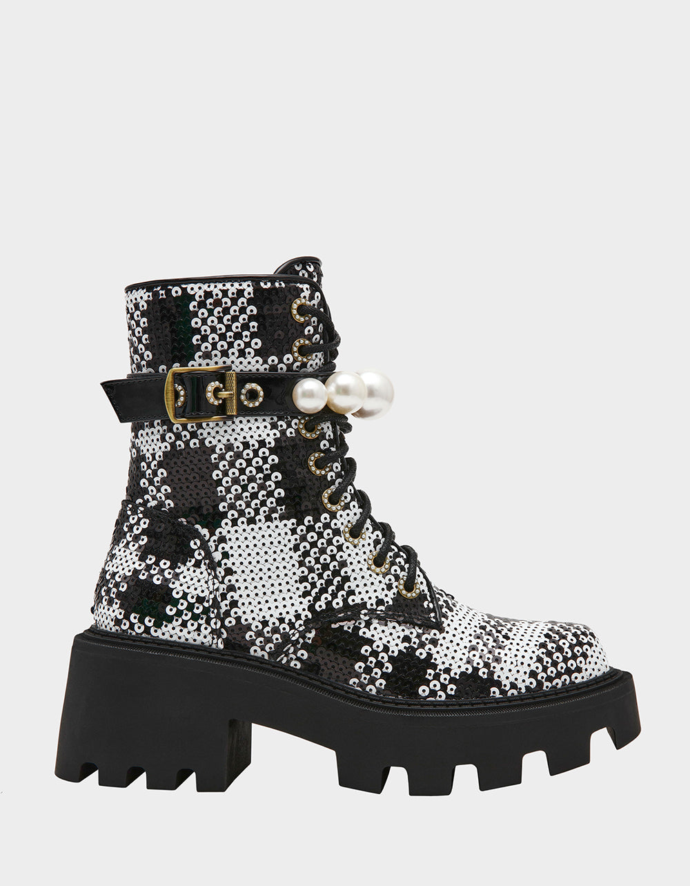 Betsey Johnson JONNIE Black & White Plaid Combat Boots