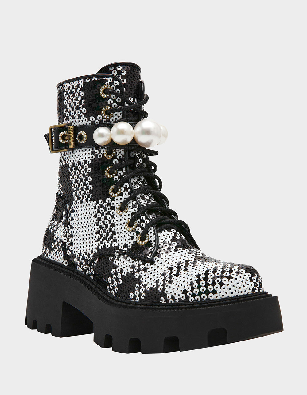 Betsey Johnson JONNIE Black & White Plaid Combat Boots