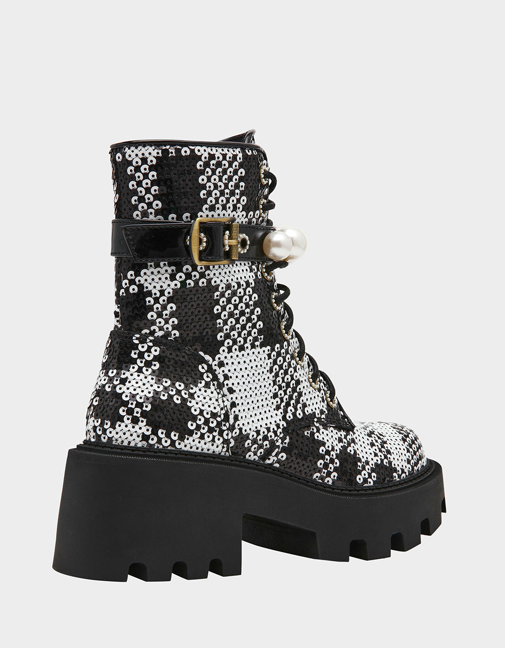 Betsey Johnson JONNIE Black & White Plaid Combat Boots