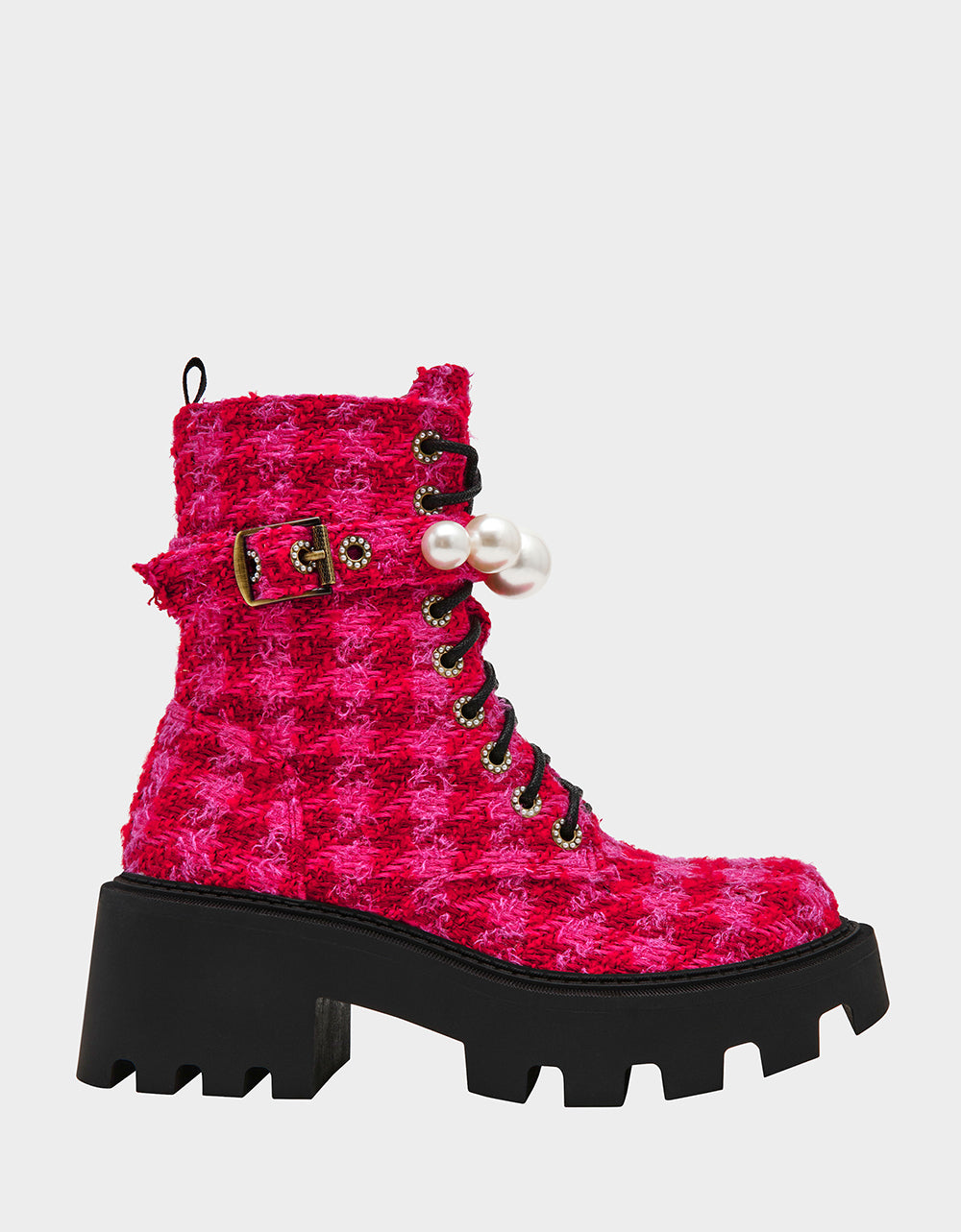 Betsey Johnson JONNIE Fuchsia Pearl Embellished Combat Boots