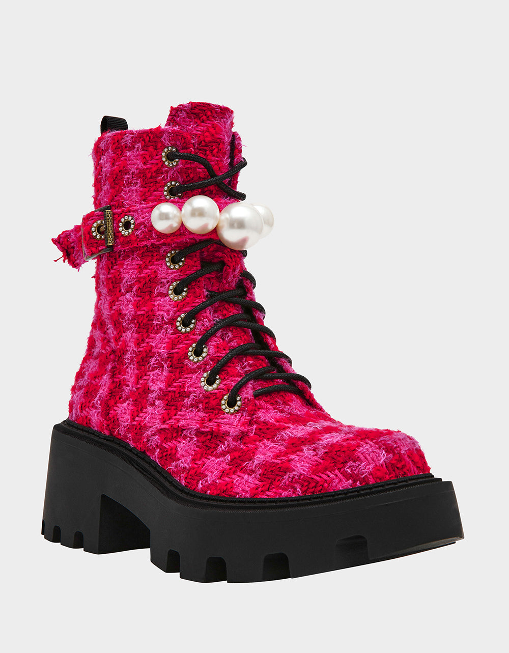 Betsey Johnson JONNIE Fuchsia Pearl Embellished Combat Boots