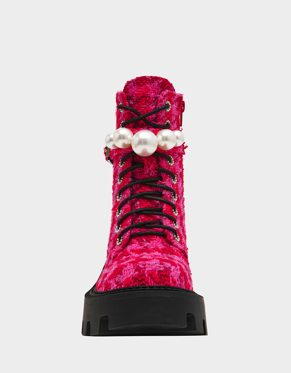 Betsey Johnson JONNIE Fuchsia Pearl Embellished Combat Boots