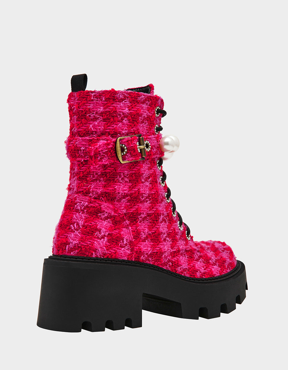 Betsey Johnson JONNIE Fuchsia Pearl Embellished Combat Boots