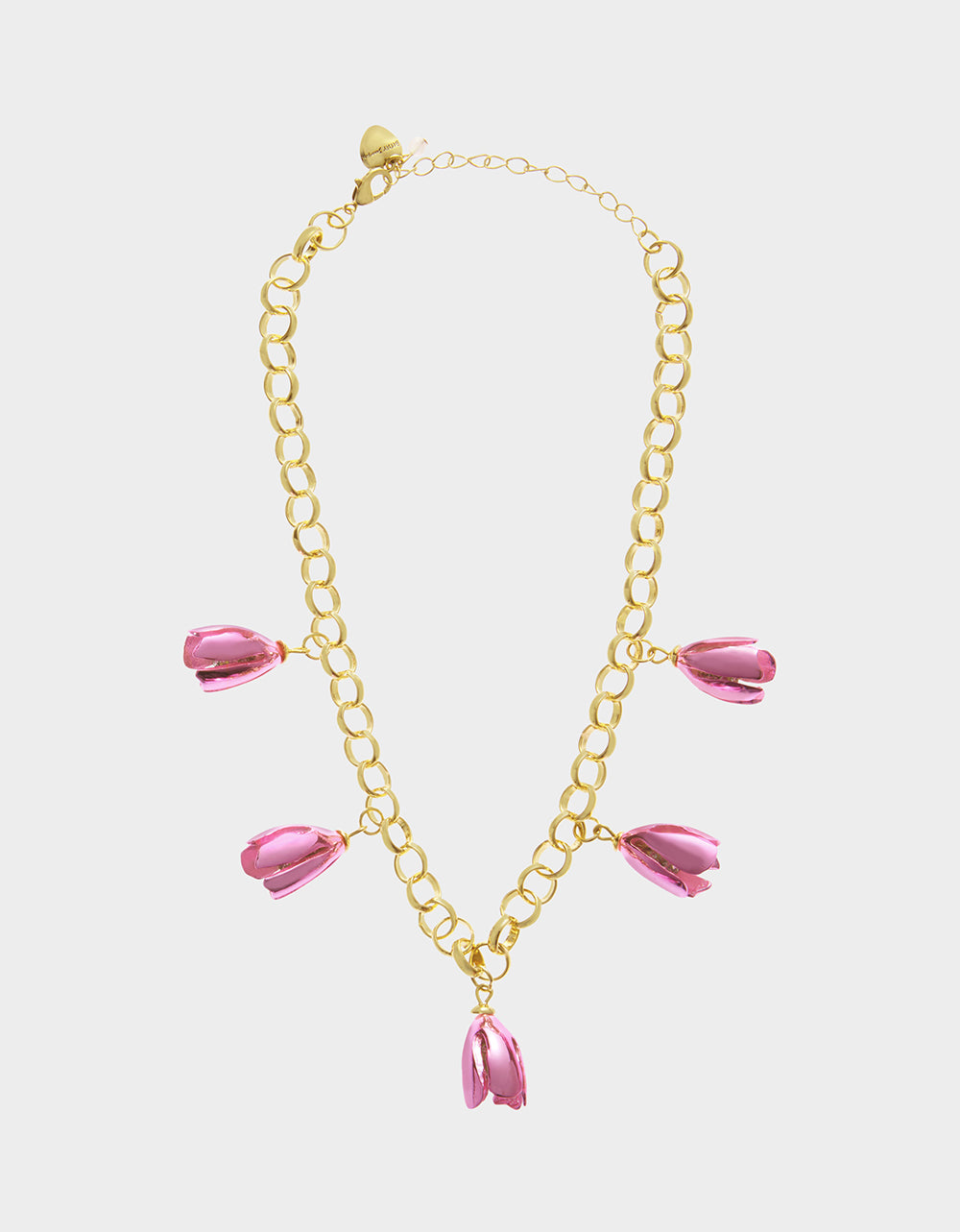 Betsey Johnson Pink Tulip Charm Necklace with Crystal Accents
