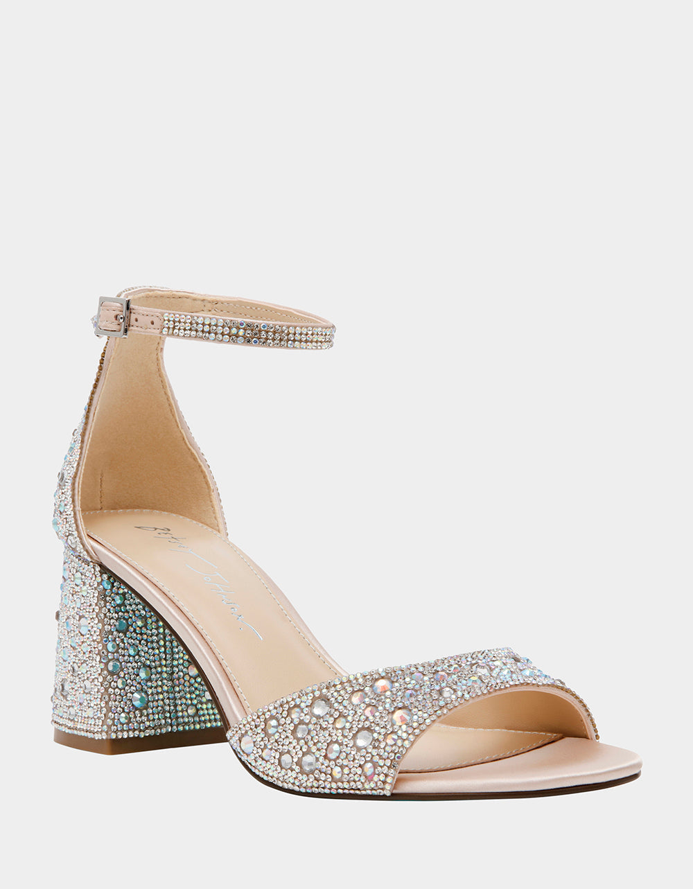 Betsey Johnson KAMI Rhinestone Block Heel Sandals for Formal Occasions