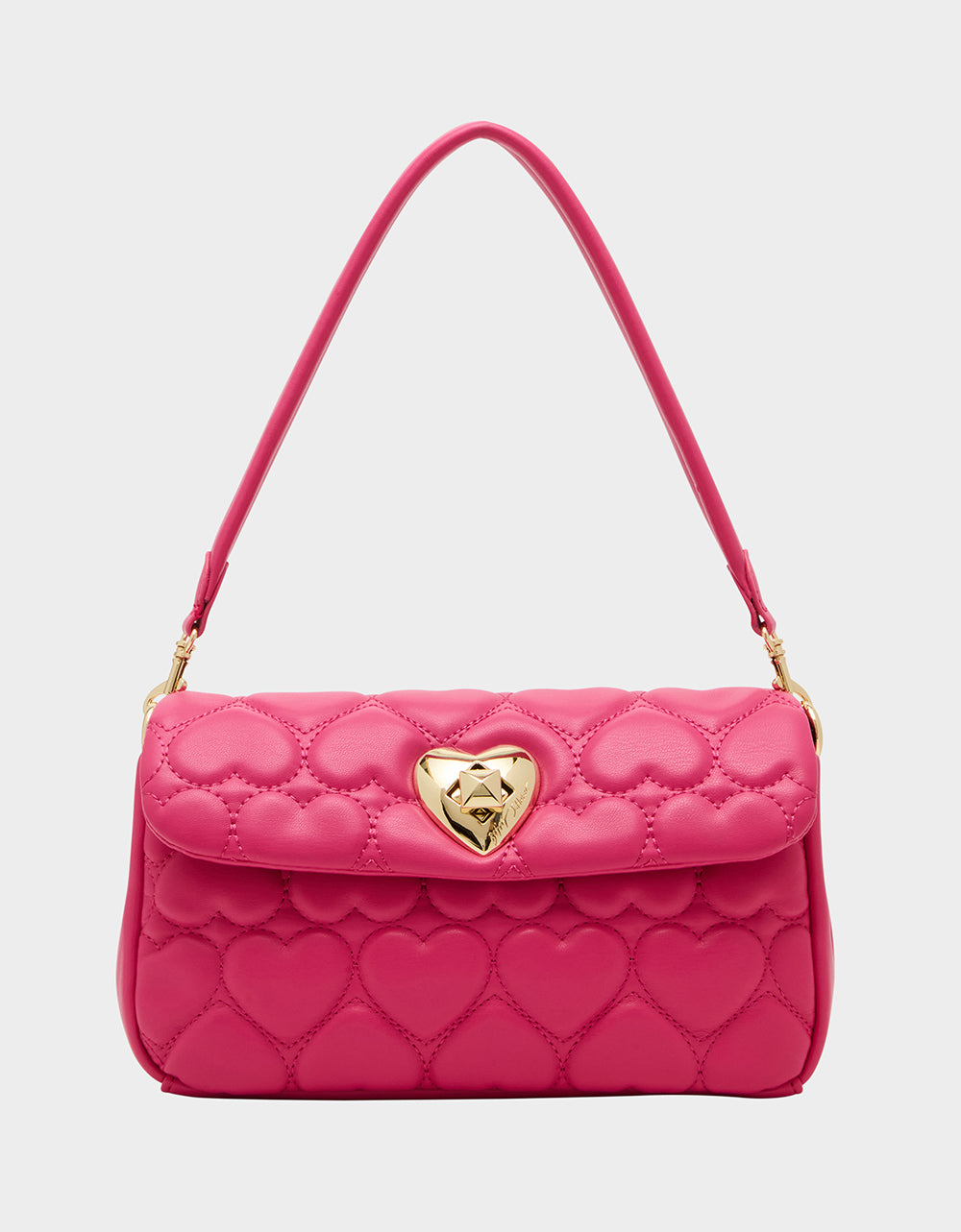 Betsey Johnson Pink Heart Flap Shoulder Bag - Quilted Strap