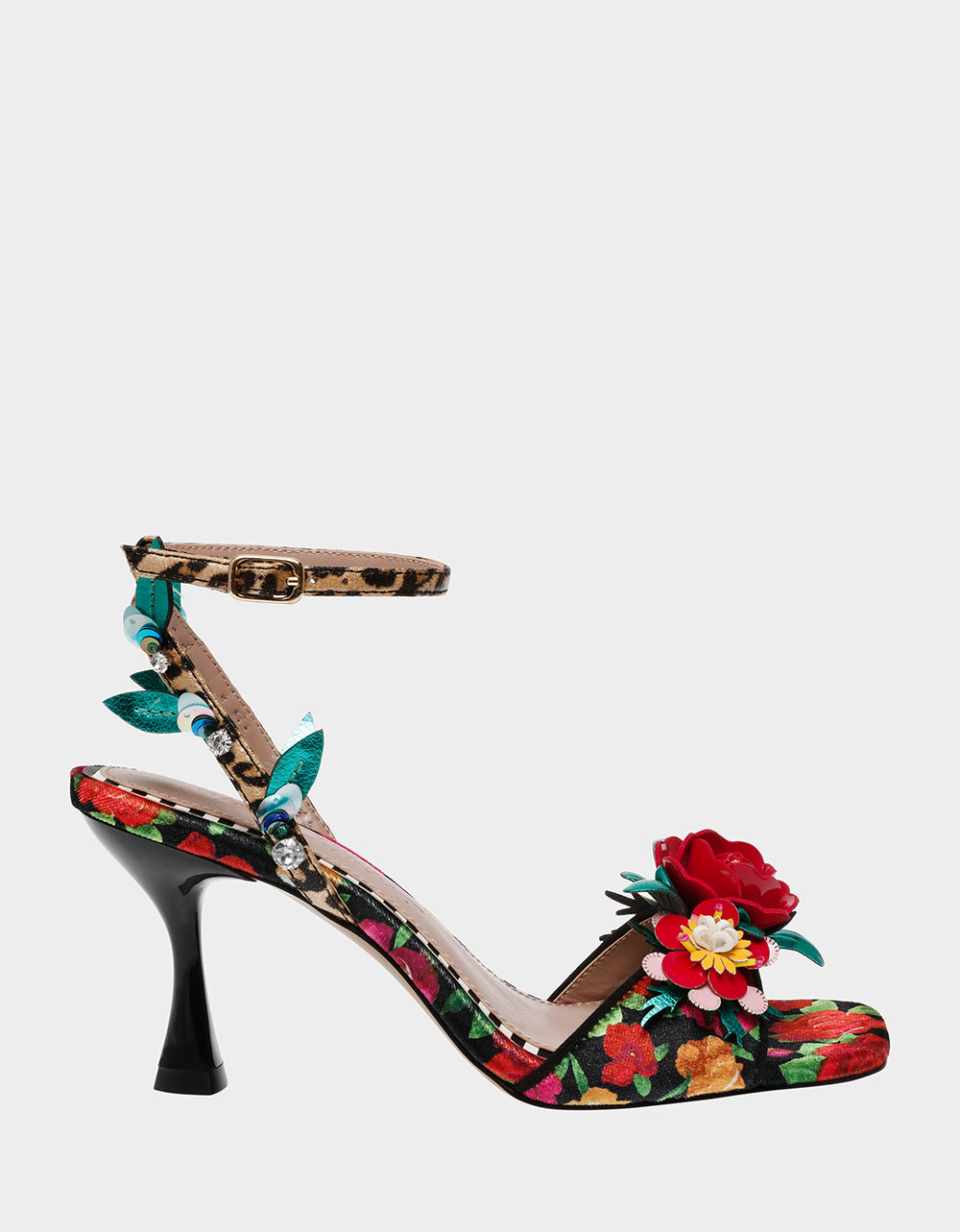 Betsey Johnson KARRA Black Rose Embellished Velvet Heels - 3.5 Inch