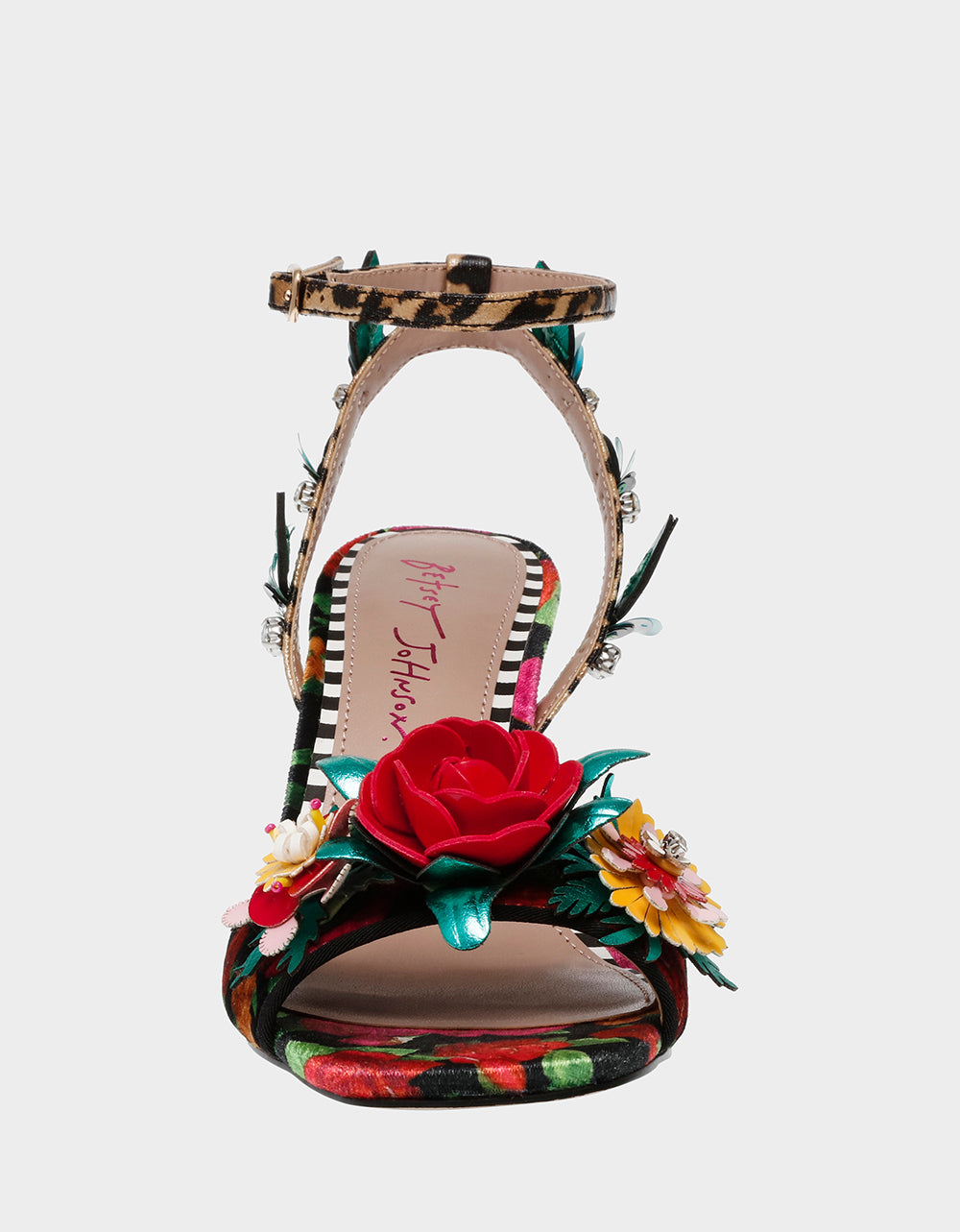 Betsey Johnson KARRA Black Rose Embellished Velvet Heels - 3.5 Inch