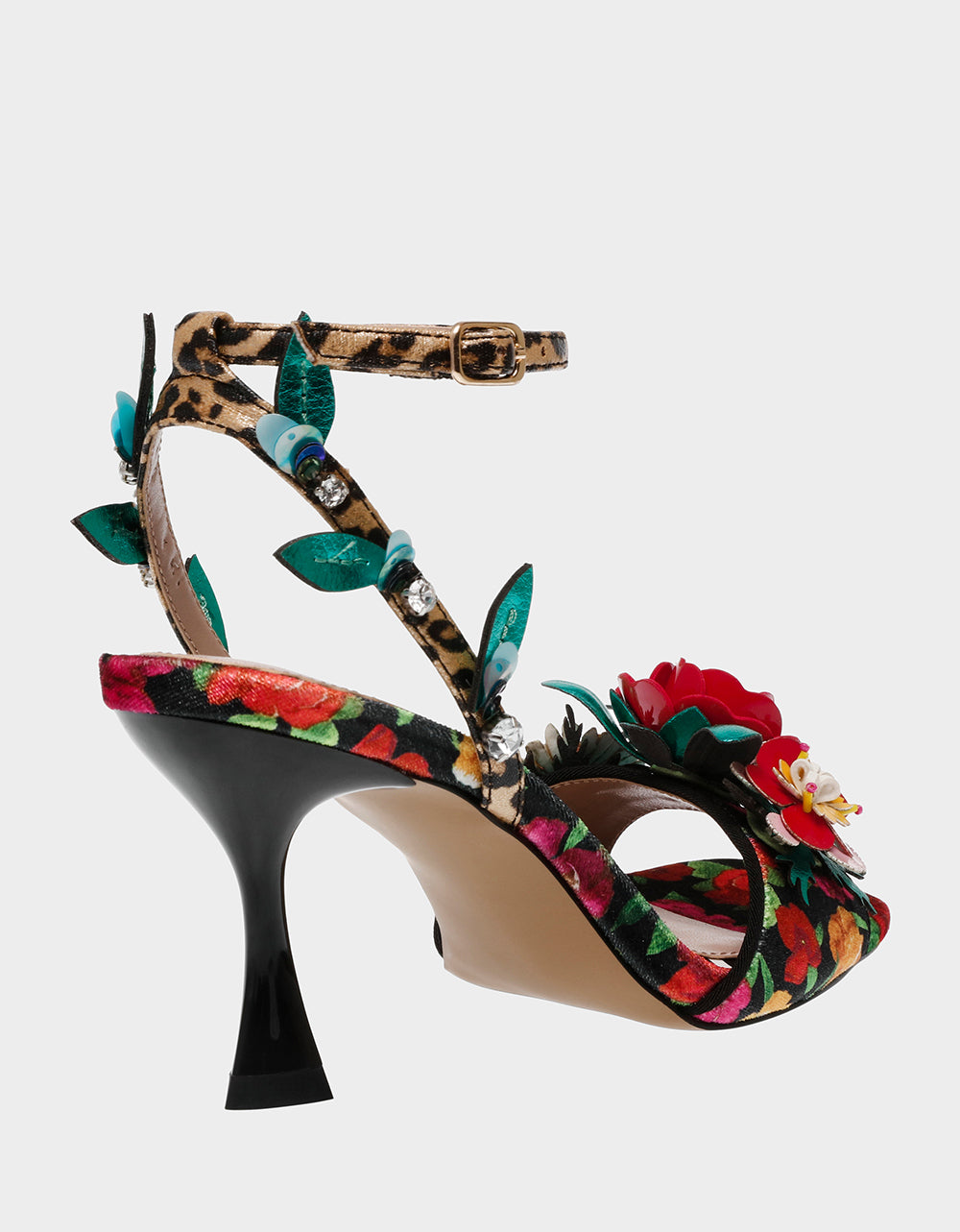 Betsey Johnson KARRA Black Rose Embellished Velvet Heels - 3.5 Inch